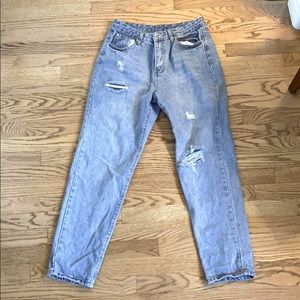 High rise Ripped straight leg jeans